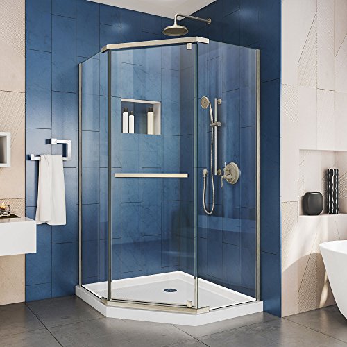 Product Cover DreamLine Prism 34 1/8 in. x 72 in. Frameless Neo-Angle Pivot Shower Enclosure in Brushed Nickel, SHEN-2134340-04