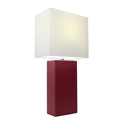 Product Cover Elegant Designs LT1025-RED Modern Leather White Fabric Shade Table Lamp, Red