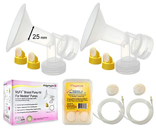 Product Cover Breast Pump Kit for Medela Pump in Style Advanced Breastpump. Includes 2 Tubing, 2 Breastshields (25 mm, Medium), 4 Valves, 6 Membranes; Replacement Kit for Medela Pump Parts, Made by Maymom