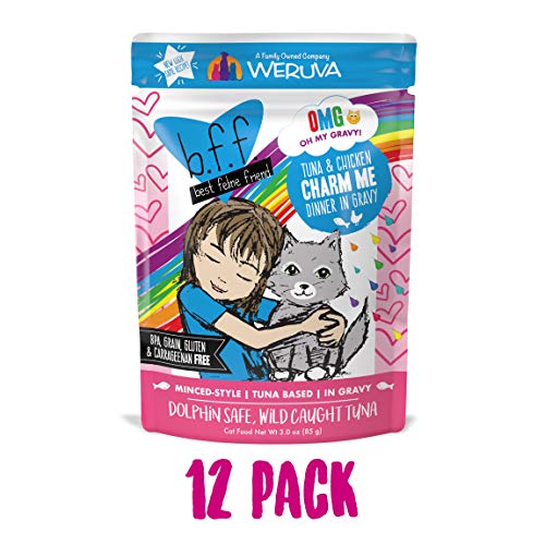 Product Cover B.F.F. Omg - Best Feline Friend Oh My Gravy!, Tuna & Chicken Charm Me With Tuna & Chicken In Gravy Cat Food By Weruva, 3Oz Pouch (Pack Of 12)