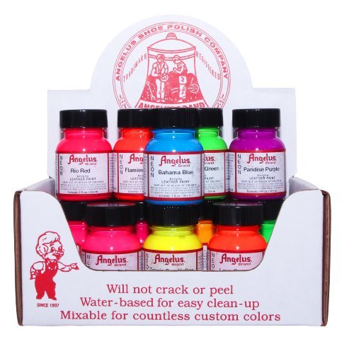 Product Cover Angelus Leather Paint, Set of 12 Neon Colors, 1oz Jars