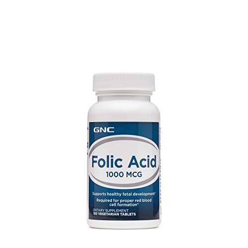 Product Cover GNC Folic Acid 1000mcg, 100 Tablets, Supports Healthy Fetal Development