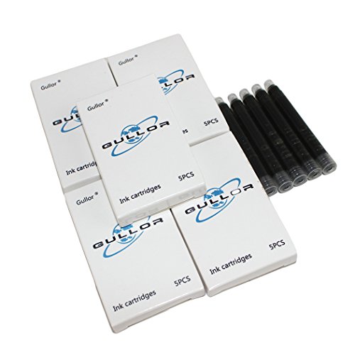 Product Cover Gullor 25 PCS International Size Pen Ink Cartridge to Fit Jinhao Fountain Pens, Black, 5 Per Pack