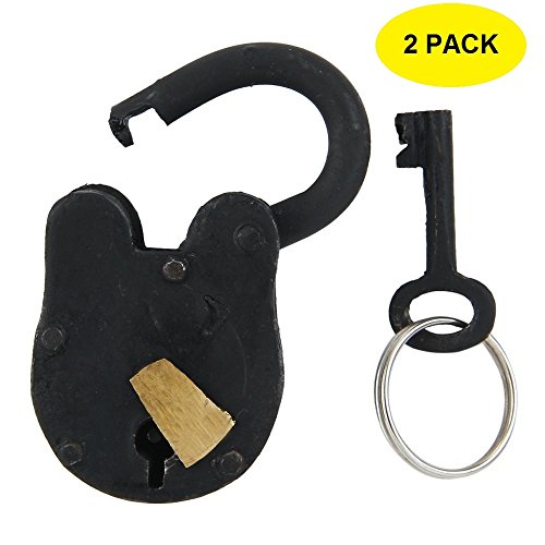 Product Cover Set of 2 Padlocks, Functional 3 Inch Size Vintage Padlock, Antique Padlock, Handmade Cast Iron, Decorative Padlock Comes with Two Keys. Natural Black Finish for Security and Antique Decoration