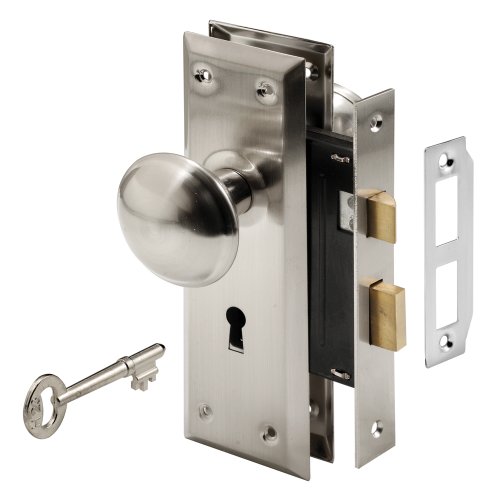 Product Cover Prime-Line E 2330 Mortise Keyed Lock Set with Satin Nickel Knob - Perfect for Replacing Broken Antique Lock Sets and More, Fits 1-3/8 in.-1-3/4 in. Interior Doors (Satin Nickel)