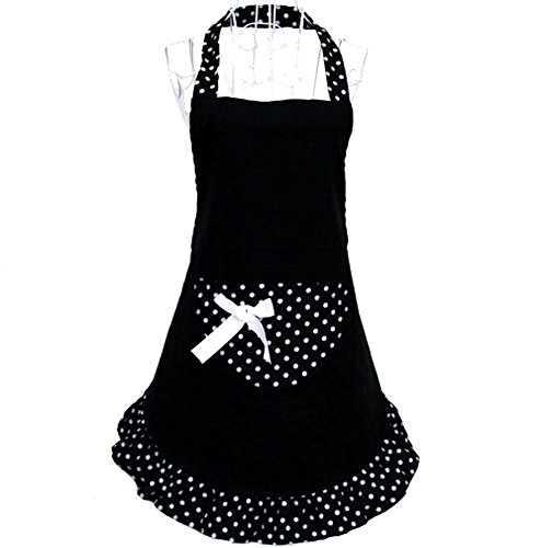 Product Cover HANERDUN Pastoral Style Ladies Apron Dress Girls Cute Polka Dot Apron with Pocket Fashion Vintage Kitchen Apron for Women Lovely Retro Cooking Apron for Housewife Gift Idea