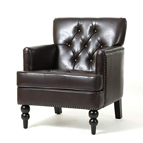 Product Cover Christopher Knight Home Tufted Club Chair, Decorative Accent Chair with Studded Details - Brown
