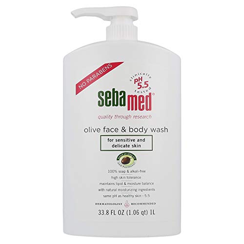 Product Cover Sebamed Olive Face and Body Wash With Pump for Sensitive and Delicate Skin pH 5.5 Ultra Mild Dermatologist Recommended Cleanser 33.8 Fluid Ounces (1 Liter)