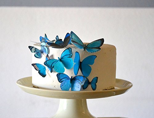 Product Cover Edible Butterflies - Assorted Blue Set of 15 - Cake and Cupcake Toppers, Decoration