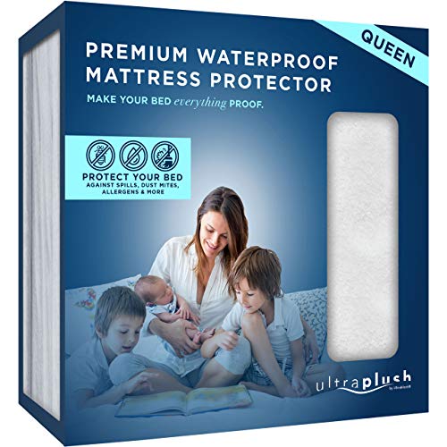 Product Cover Ultra Plush 100% Waterproof Premium Mattress Protector, Luxuriously Soft and Comfortable, Protects Against Dust Mites and Allergens, Stretchable Deep Pocket Ensures Snug, Easy Fit (Queen Size)