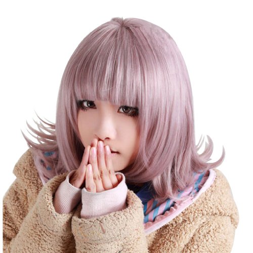 Product Cover Anogol Purple Short Bob Synthetic Hair Women's Wig with Bangs Fringe for Costume