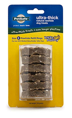 Product Cover PetSafe Ultra-Thick Natural Rawhide Dog Treats for Busy Buddy Ultra Dog Toys - 6 Rings Included - Small Size E