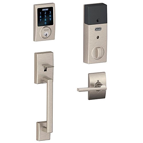Product Cover Schlage Connect Century Touchscreen Deadbolt with Built-In Alarm and Handleset Grip with Latitude Lever, Satin Nickel, FE469NX LAT 619 CEN
