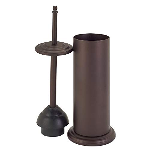 Product Cover Bath Bliss Cylinder Free Standing Toilet Plunger & Holder, Water & Rust Resistant, Decorative, Bronze