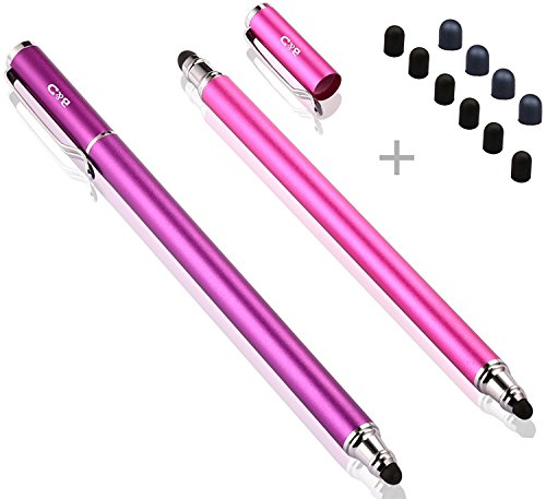 Product Cover Bargains Depot (2 Pcs) [New Upgraded][0.18-inch Small Tip Series] 2-in-1 Stylus/Styli 5.5-inch L with 10 Replacement Rubber Tips -Purple/Pink