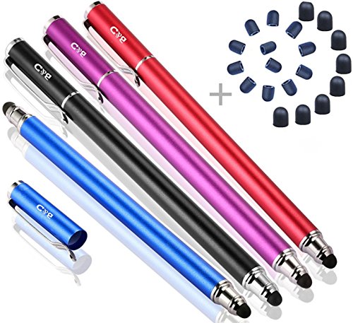Product Cover Bargains Depot Capacitive Stylus/Styli 2-in-1 Universal Touch Screen Pen for All Touch Screen Tablets & Cell Phones with 20 Extra Replaceable Soft Rubber Tips (Pack of 4)