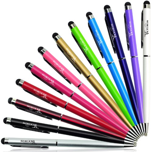 Product Cover Teviwin 2 in 1 Slim Capacitive Stylus & Ballpoint Pen for Universal Touch Screens Devices, iPhone 6 Plus, iPad, Tablets, Samsung Galaxy (12 Colors/ Pieces)