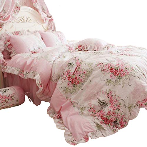 Product Cover FADFAY Home Textile Pink Rose Floral Print Duvet Cover Bedding Set for Girls 4 Pieces Queen Size