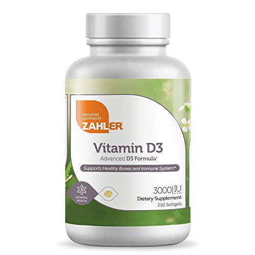 Product Cover Zahler Vitamin D3 3000IU, an All-Natural Supplement Supporting Bone Muscle Teeth and Immune System, Advanced Formula Targeting Vitamin D Deficiencies, Certified Kosher, 250 Softgels