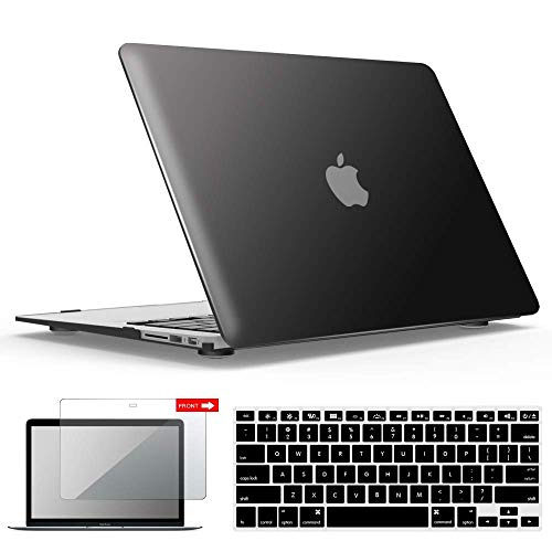 Product Cover IBENZER Macbook Air 13 Inch Case A1466 A1369, Hard Shell Case with Keyboard & Screen Cover for Apple Mac Air 13 Old Version 2017 2016 2015 2014 2013 2012 2011 2010, Black, A13BK+2