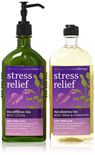 Product Cover  Bath & Body Works Aromatherapy Stress Relief Eucalyptus Tea (1) Body Lotion 6.5 Oz. & (1) Body Wash & Foam Bath 10 oz. (Packaging may vary)