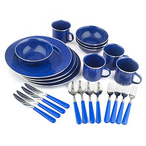 Product Cover Stansport Enamel Camping Tableware Set, 24-Piece, Blue