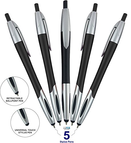 Product Cover Stylus Pen,Capacitive Stylus & Ballpoint Click Pen with Comfort Grip For Universal touchscreen Devices, Tablets,iPad, iPhone 6,6 Plus, iPod, Android,Samsung Galaxy (Black 5 Pack)