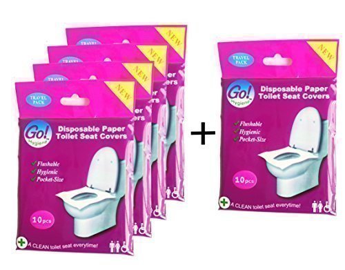 Product Cover GoHygiene: Travel Pack of 4 Packs (40-Count) + 1 Free Pack (10-Count) ! - Disposable Toilet Seat Covers - New!