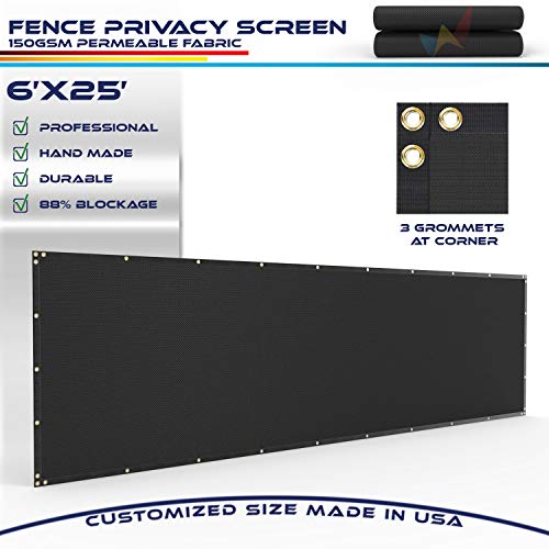 Product Cover 6' x 25' Privacy Fence Screen in Black with Brass Grommet 85% Blockage Windscreen Outdoor Mesh Fencing Cover Netting 150GSM Fabric - Custom