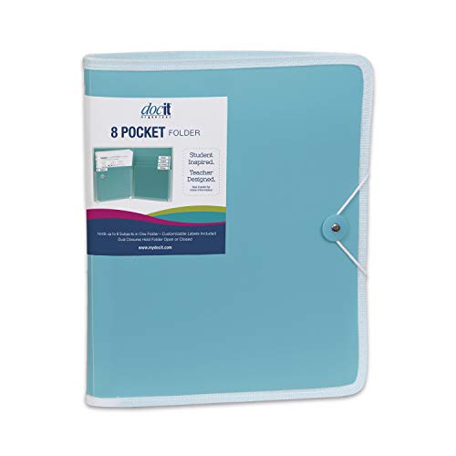 Product Cover DocIt 8 Pocket Folder, Multi Pocket Folder Perfect for School, Office and Project Organization, Expanding Folder Holds 200 Letter Size Papers, Blue (00908-BL)