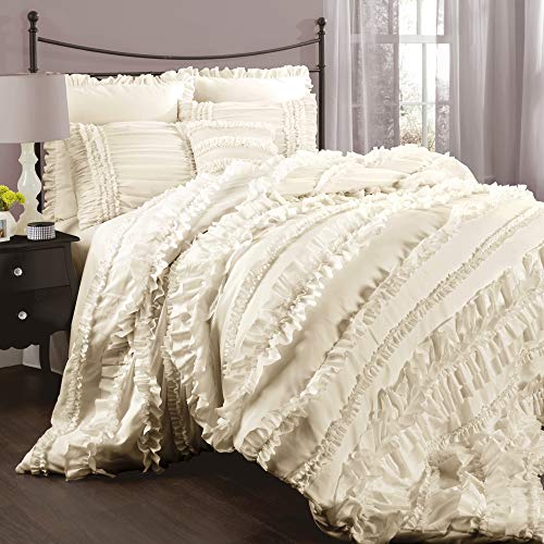 Product Cover Lush Décor Belle 4 Piece Ruffled Comforter Set with Bed Skirt and 2 Pillow Shams, King, Ivory