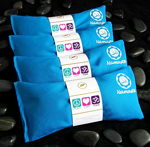 Product Cover Happy Wraps Namaste Yoga Eye Pillows - Lavender Eye Pillows for Yoga - Weighted Aromatherapy Eye Pillow Mask for Yoga - Stress Relief and Relaxation Gifts Hot Cold Therapy - Set of 4 - Turquoise