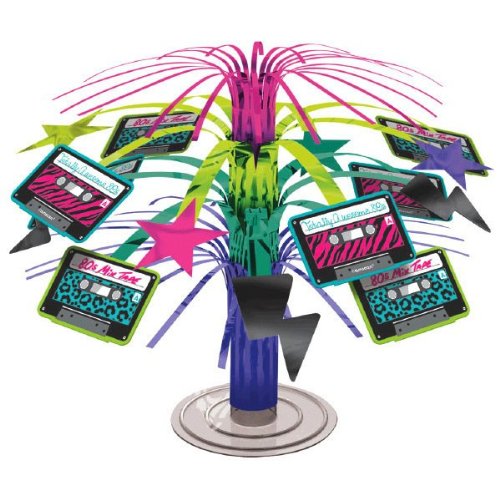 Product Cover Amscan Totally 80's Party Cassette Mini Cascade Centerpiece Decoration (1 Piece), Multi Color, 7.5 in