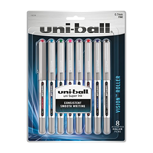 Product Cover uni-ball Vision Rollerball Pens, Fine Point (0.7mm), Assorted Colors, 8 Count