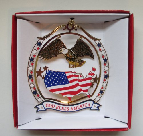 Product Cover Nations Treasures God Bless America Christmas Ornament Patriotic Eagle USA Flag