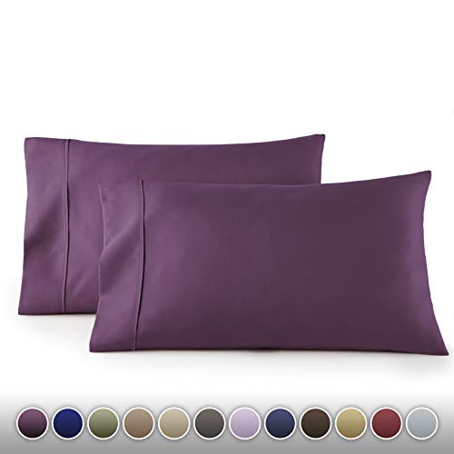 Product Cover HC COLLECTION 1500 Thread Count Egyptian Quality 2pc Set of Pillow Cases, Silky Soft & Wrinkle Free (Fits Queen)- Standard Size/Eggplant Purple