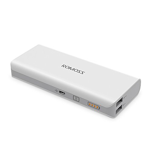 Product Cover 10000mAh Portable Charger, ROMOSS Universal Power Bank, Dual Output External Battery Packs Compact Slim Thin Compatible with Cellphones, iPad, Samsung and More, White