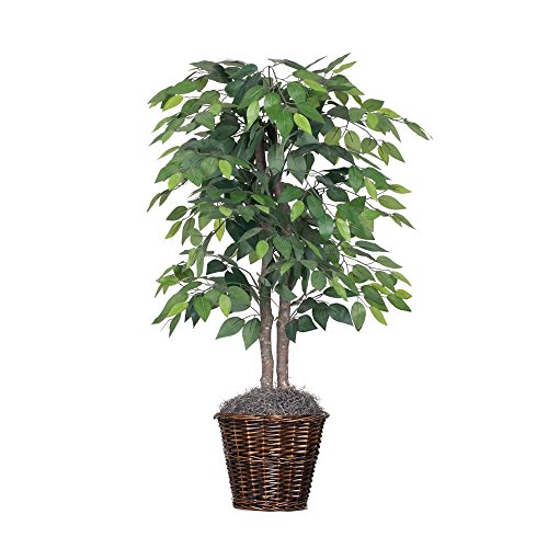 Product Cover Vickerman 4-Feet Artificial Natural Ficus Bush with Dark Green Leaves in Decorative Rattan Basket