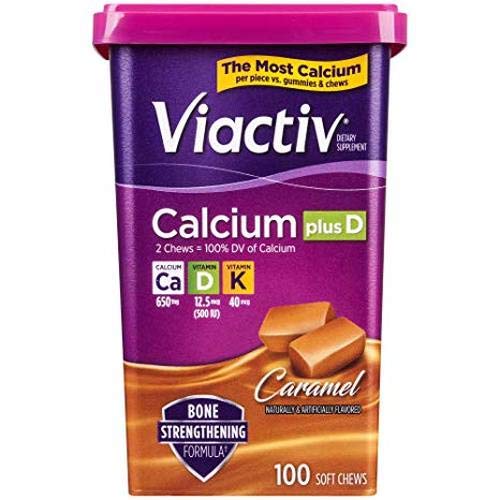 Product Cover Viactiv Calcium Plus Vit D Plus K Soft Chews, Caramel, 100 Count