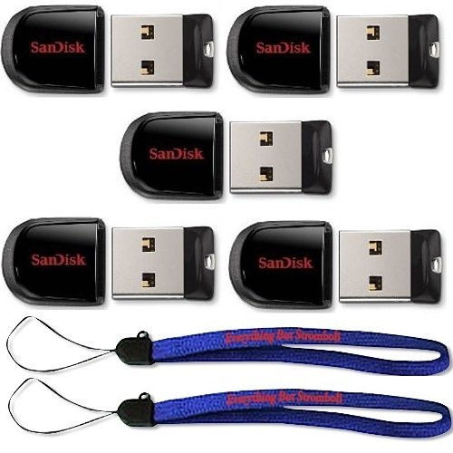 Product Cover SanDisk Cruzer Fit 16 GB USB Flash Drive SDCZ33-016G-B35 (5 PACK) w/ (2) Everything But Stromboli (TM) Lanyard