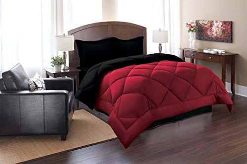 Product Cover Elegant Comfort Goose Down Alternative Reversible 3pc Comforter Set, King/Cal King, Black/Burgundy
