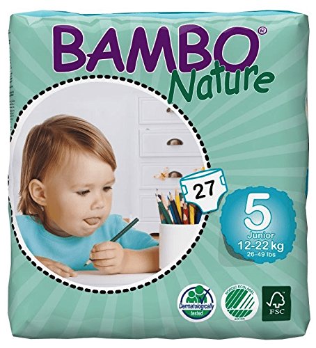 Product Cover Bambo Nature Eco Friendly Baby Diapers Classic for Sensitive Skin, Size 5 (26-49 lbs), 27 Count