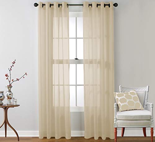 Product Cover HLC.ME 2 Piece Sheer Window Curtain Grommet Panels (Beige)