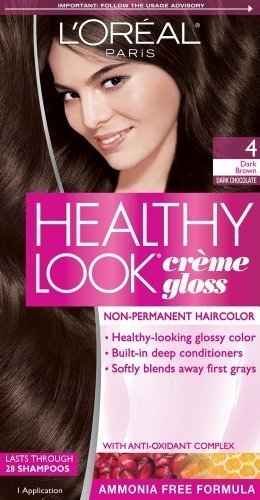 Product Cover Loreal Healthy Look Hair Dye, Creme Gloss Color, Dark Brown 4, 1 ct (Pack of 3)