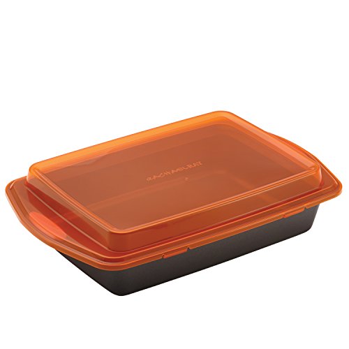 Product Cover Rachael Ray 57994 Nonstick Bakeware with Grips Nonstick Baking Pan With Lid and Grips/ Nonstick Cake Pan With Lid and Grips, Rectangle - 9 Inch x 13 Inch, Gray