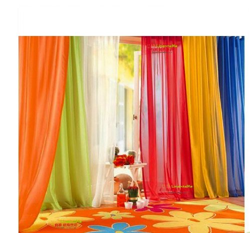 Product Cover 6 Piece Rainbow Sheer Window Panel Curtain Set Blow Out Pprice Special!!!! Lime, Orange, Red, White, Bright Yellow, Navy