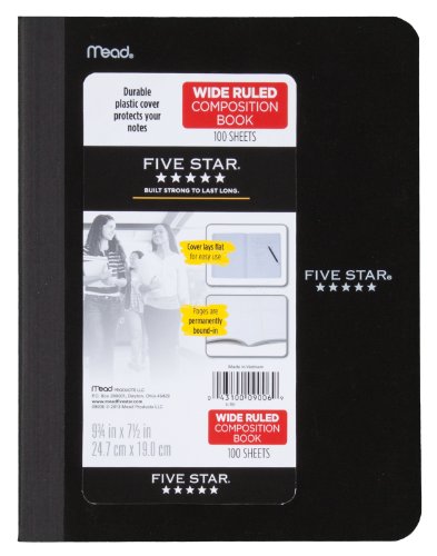 Product Cover Five Star Composition Book/Notebook, Wide Ruled Paper, 100 Sheets, 9-3/4