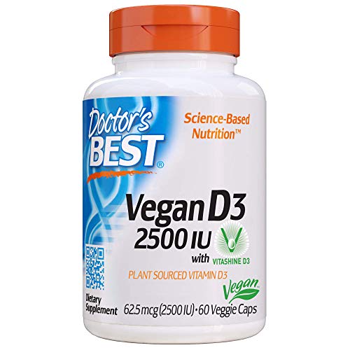 Product Cover Doctor's Best Vitamin D3 2500IU with Vitashine D3, Non-GMO, Vegan, Gluten Free, Soy Free, Regulates Immune Function, Supports Healthy Bones, 60 Veggie Caps