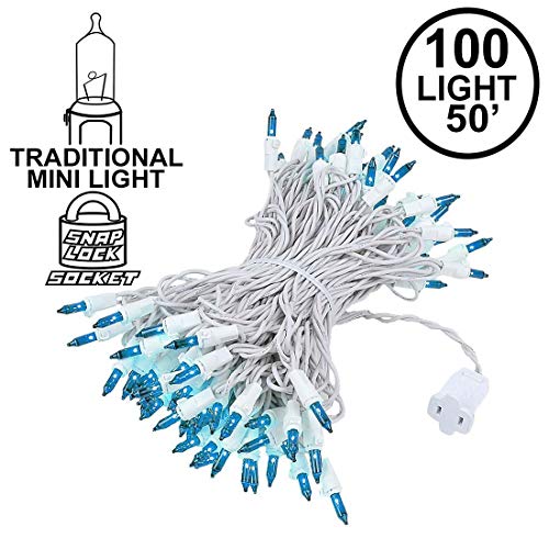 Product Cover Novelty Lights 100 Light Teal Christmas Wedding Mini String Light Set, White Wire, Indoor/Outdoor UL Listed, 50' Long