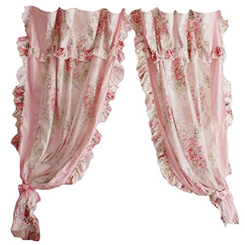 Product Cover Korean Style Rustic Vintage Pink Rose Curtain Bedroom Floral Windowtreatment(Two Panels)